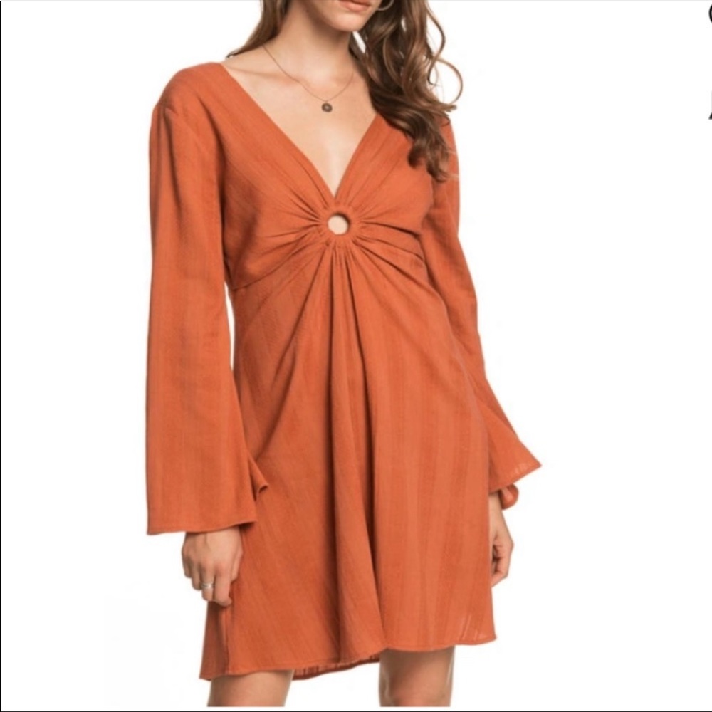 NWOT...Roxy Orange Boho Long Sleeve Dress